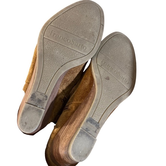 Franco Sarto Wedge Booties Womens 9.5 Chestnut Brown Suede Leather Fall Shoe - Picture 7 of 9